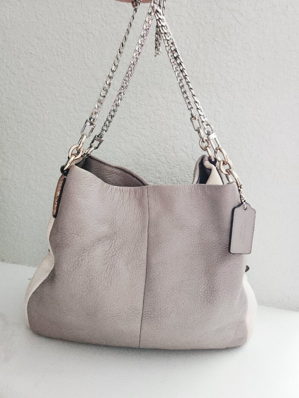 Coach Madison Phoebe Tan & White Leather Crossbody Bag